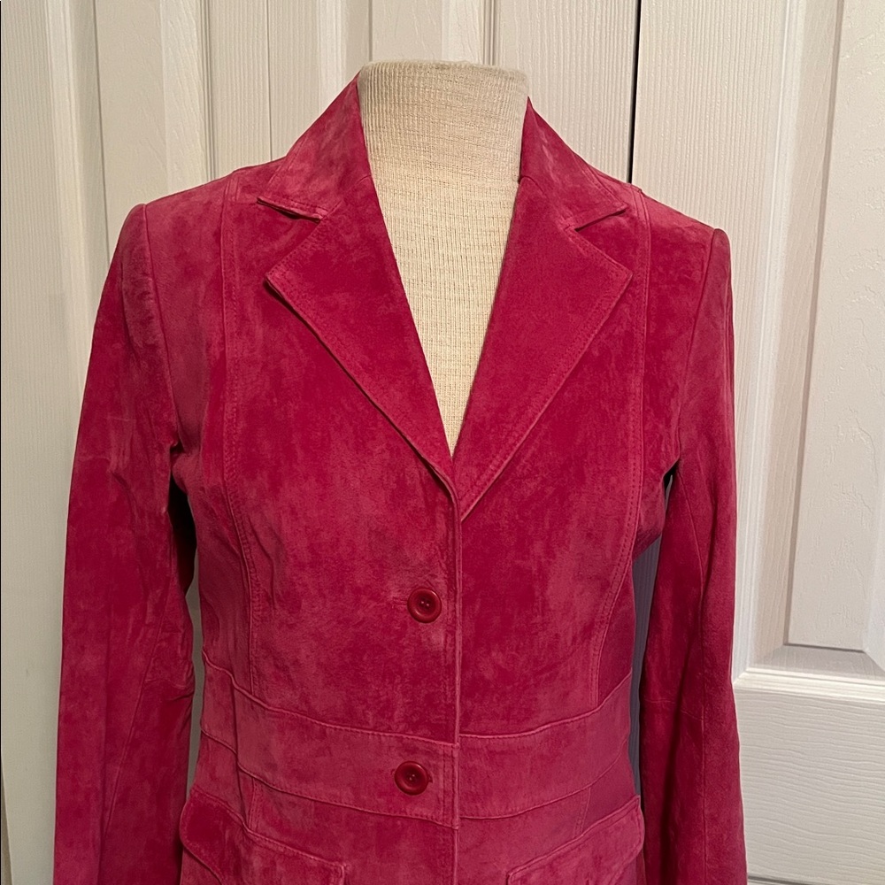 Hot Pink Suede Leather Women’s Liz Claiborne Blazer Jacket Size Small